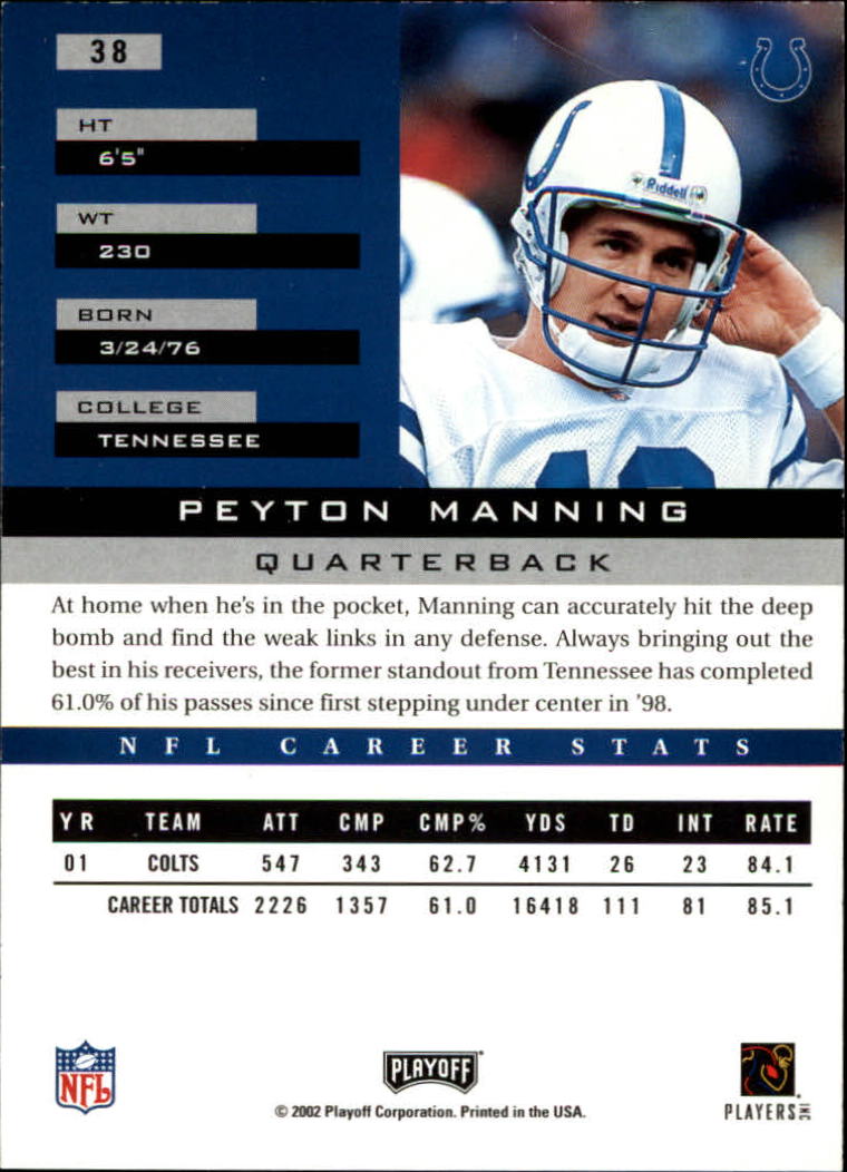 2002 Playoff Honors #38 Peyton Manning back image