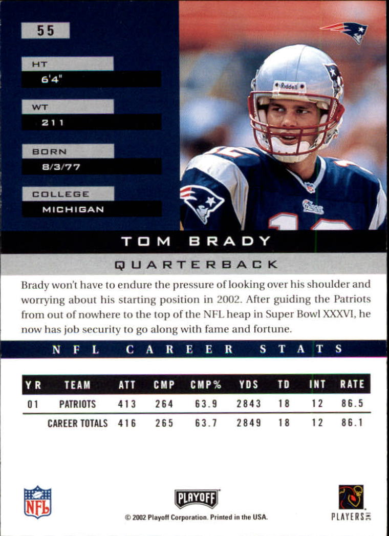 2002 Playoff Honors #55 Tom Brady back image