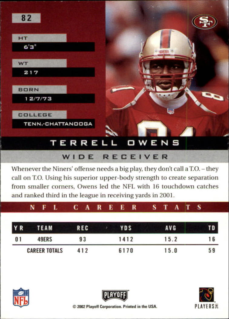 2002 Playoff Honors #82 Terrell Owens back image