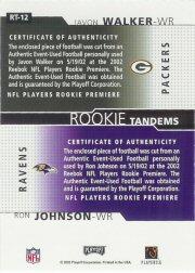 2002 Playoff Honors Rookie Tandems/Quads #RT12 Javon Walker/Ron Johnson back image