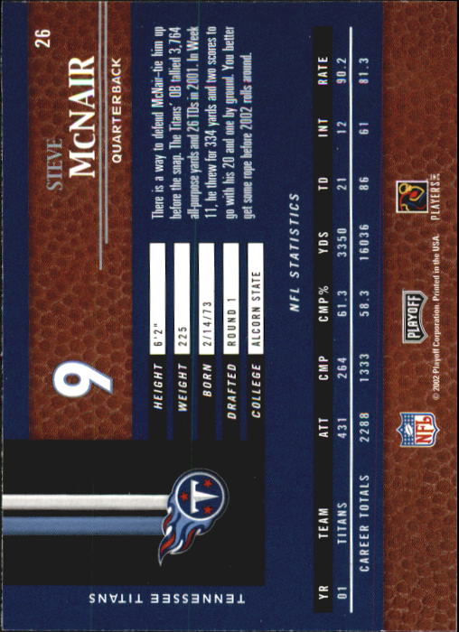 2002 Playoff Piece of the Game #26 Steve McNair back image