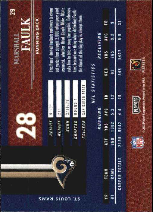 2002 Playoff Piece of the Game #29 Marshall Faulk back image