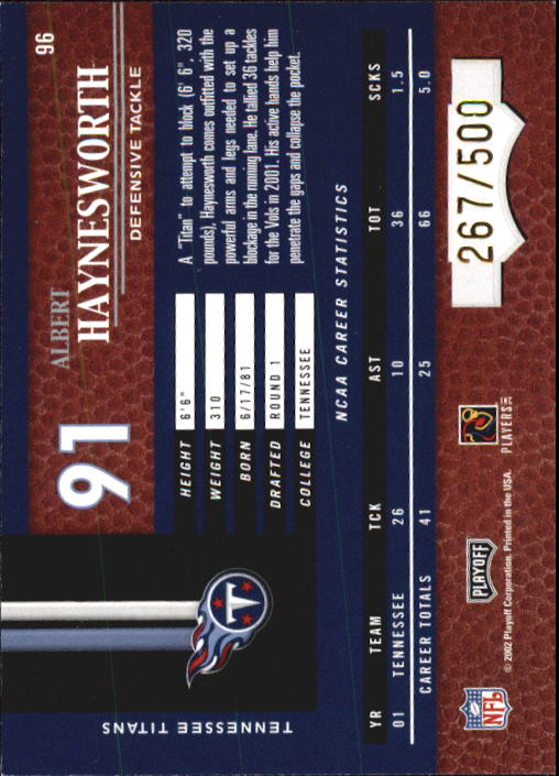 2002 Playoff Piece of the Game #96 Albert Haynesworth RC back image