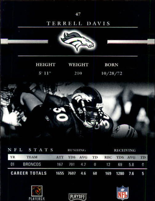2002 Playoff Prestige #47 Terrell Davis back image