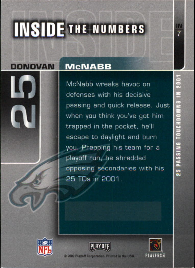 2002 Playoff Prestige Inside the Numbers #IN7 Donovan McNabb back image