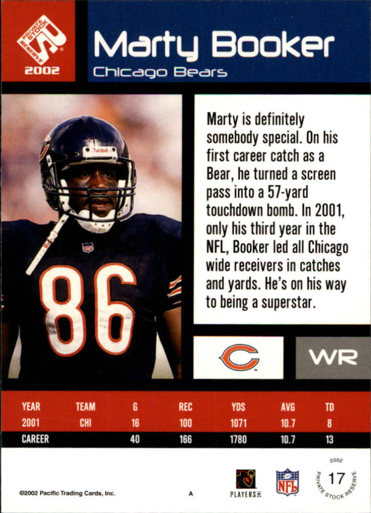 2002 Private Stock #17 Marty Booker back image