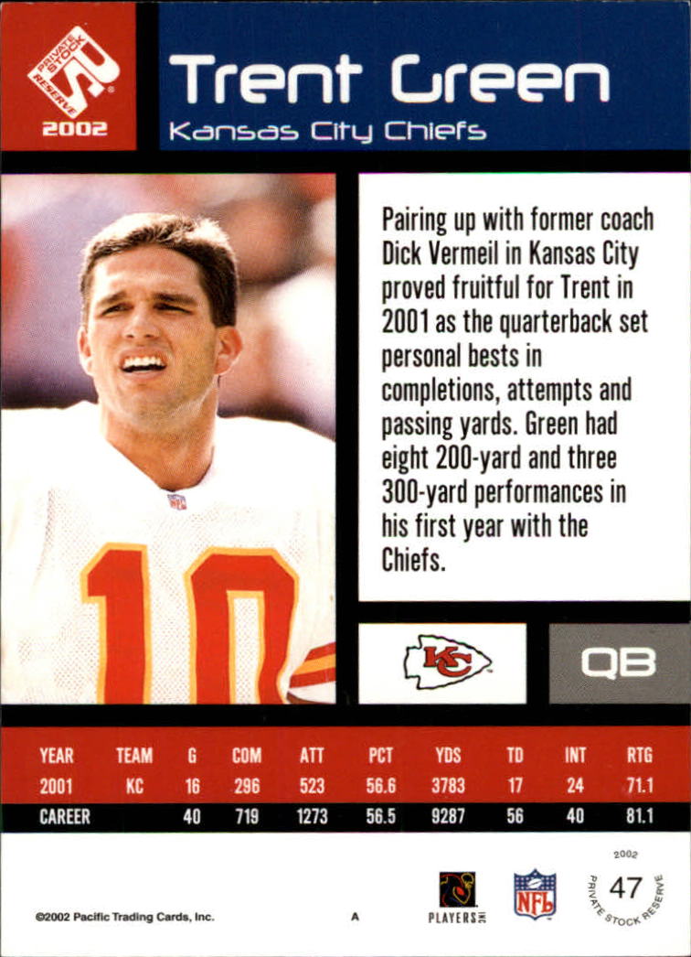 2002 Private Stock #47 Trent Green back image