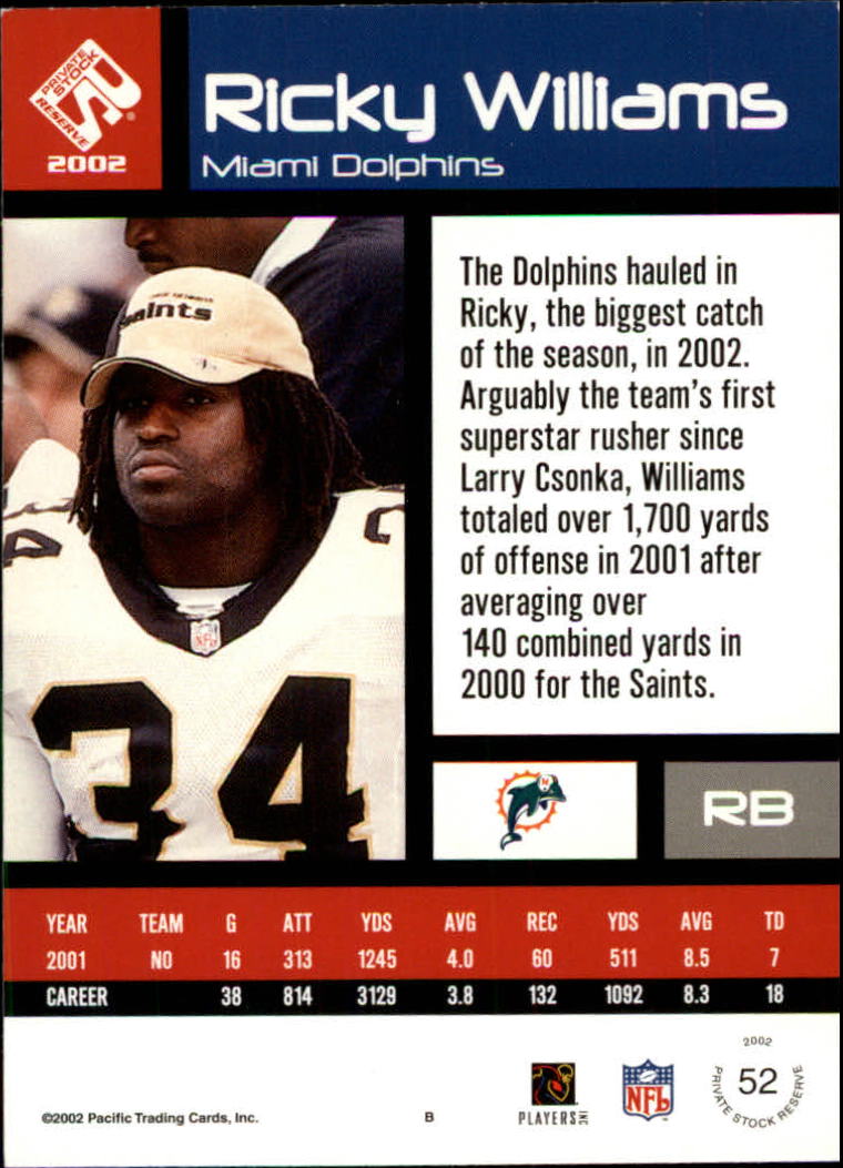 2002 Private Stock #52 Ricky Williams back image