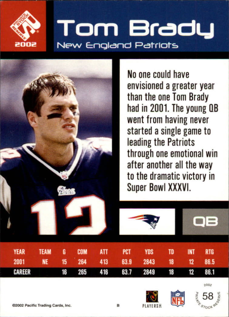 2002 Private Stock #58 Tom Brady back image