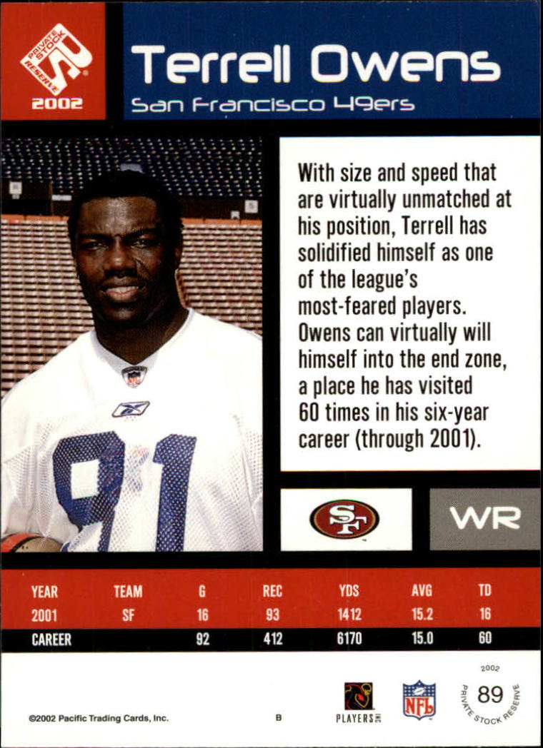 2002 Private Stock #89 Terrell Owens back image