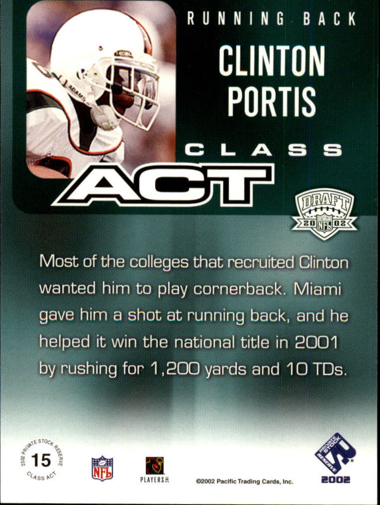 2002 Private Stock Class Act #15 Clinton Portis back image