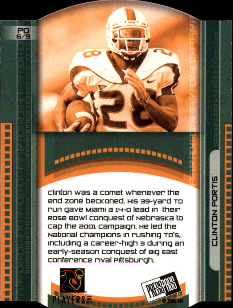 2002 Press Pass Paydirt Die Cuts #PD6 Clinton Portis back image