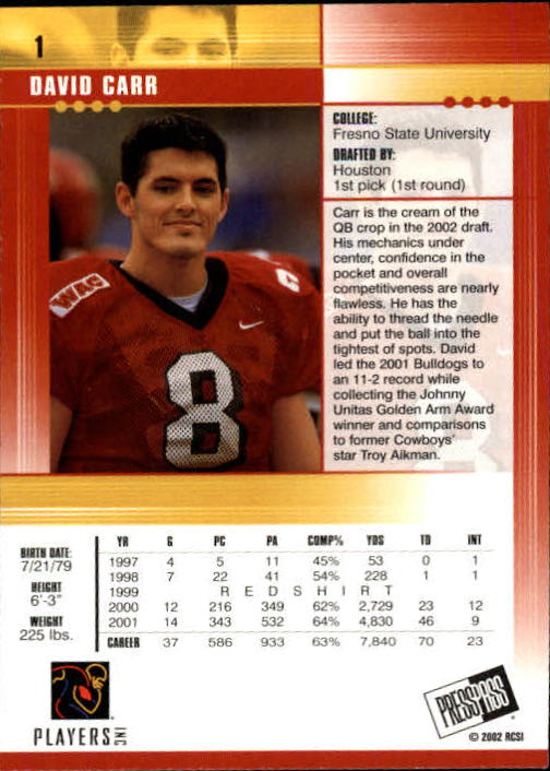 2002 Press Pass JE Football Cards - Picture 3 of 29