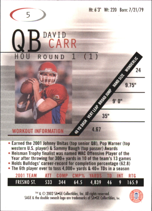 2002 Sage Football "Main Set" Base Cards - Picture 3 of 17
