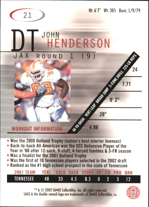 2002 Sage Football "Main Set" Base Cards - Picture 9 of 17
