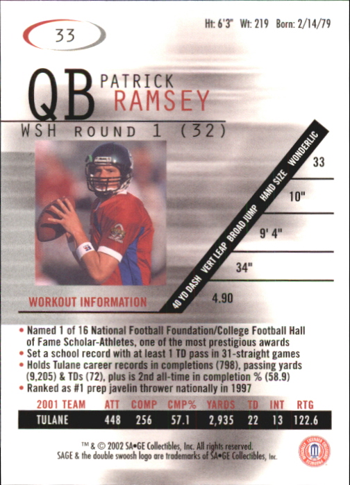 2002 Sage Football "Main Set" Base Cards - Picture 15 of 17