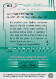 2002 SAGE HIT Autographs Emerald #H23 Lito Sheppard back image