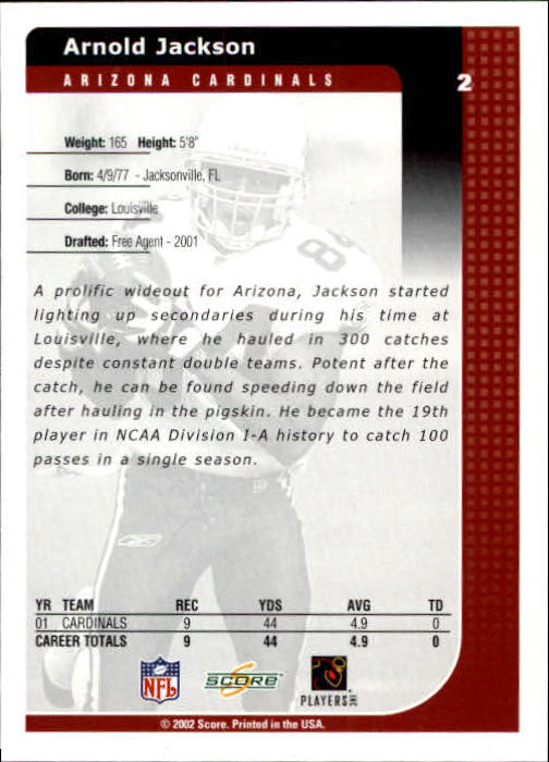 2002 Score #2 Arnold Jackson back image