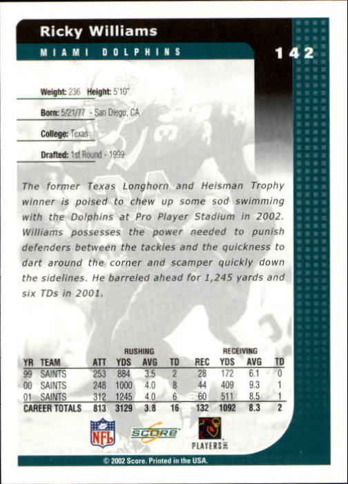2002 Score Football "Main Set" Cards - Picture 27 of 133