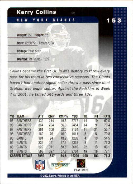 2002 Score Football "Main Set" Cards - Picture 31 of 133