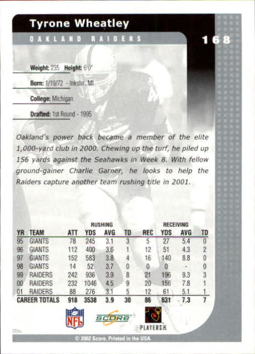 2002 Score Football "Main Set" Cards - Picture 37 of 133