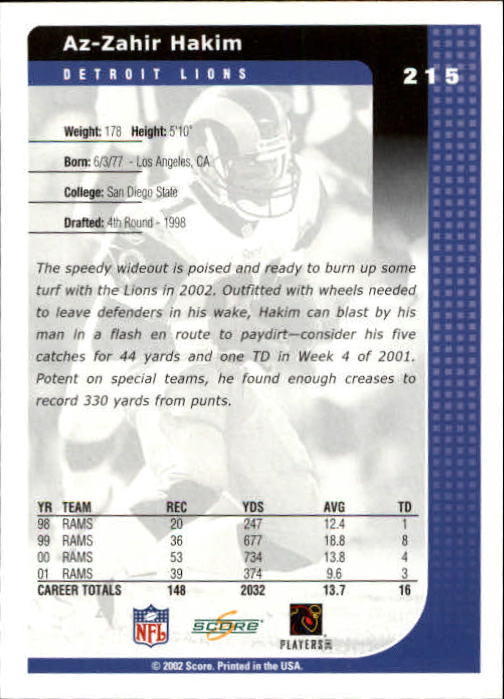 2002 Score Football "Main Set" Cards - Picture 53 of 133