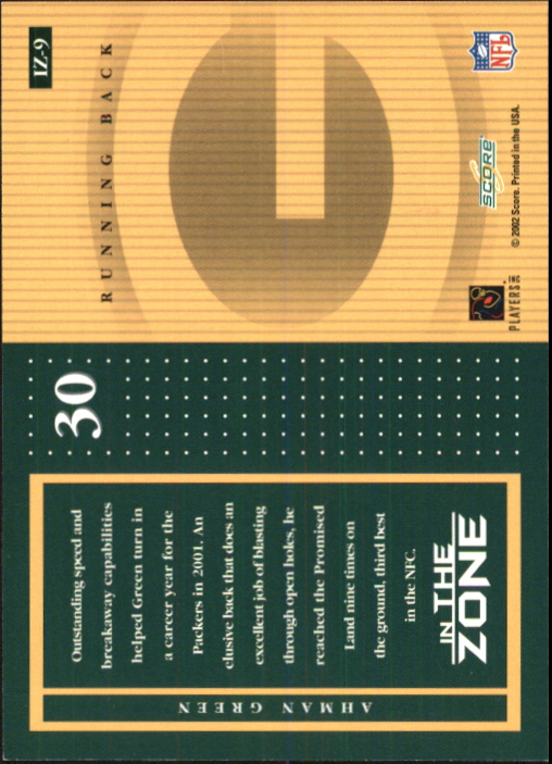 2002 Score In the Zone #9 Ahman Green back image