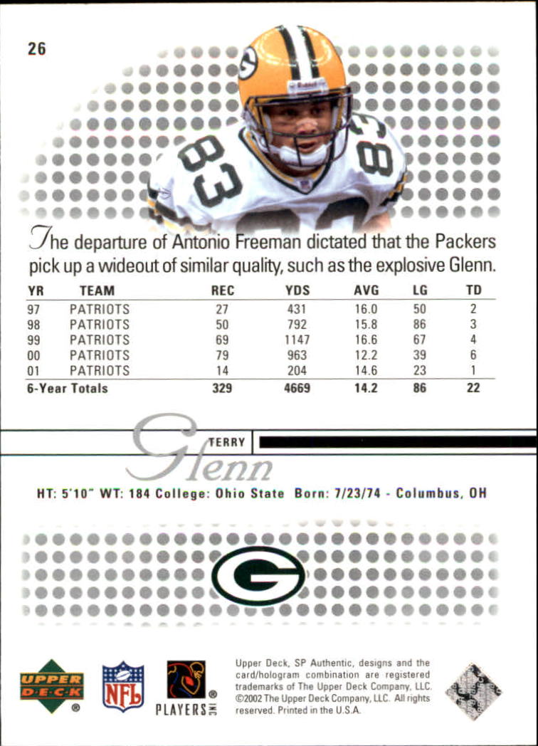 2002 SP Authentic #26 Terry Glenn back image