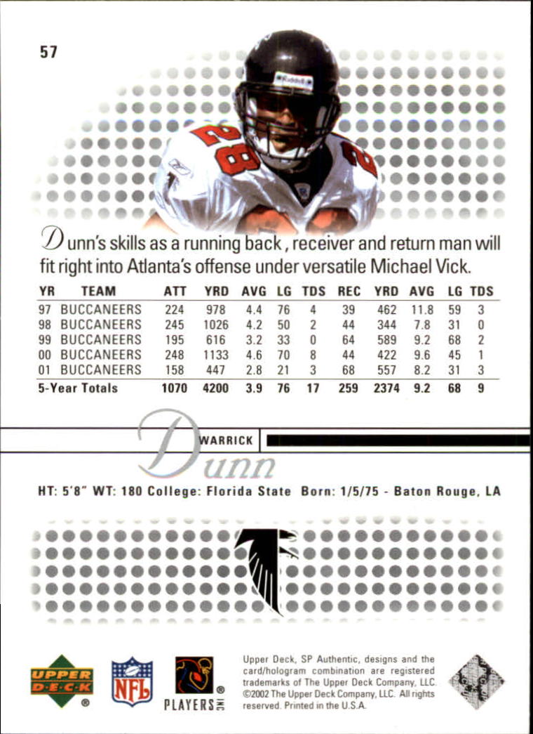 2002 SP Authentic #57 Warrick Dunn back image