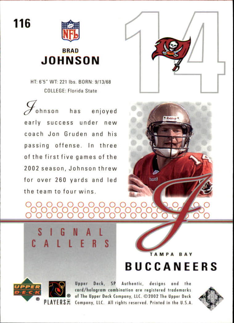 2002 SP Authentic #116 Brad Johnson SC back image