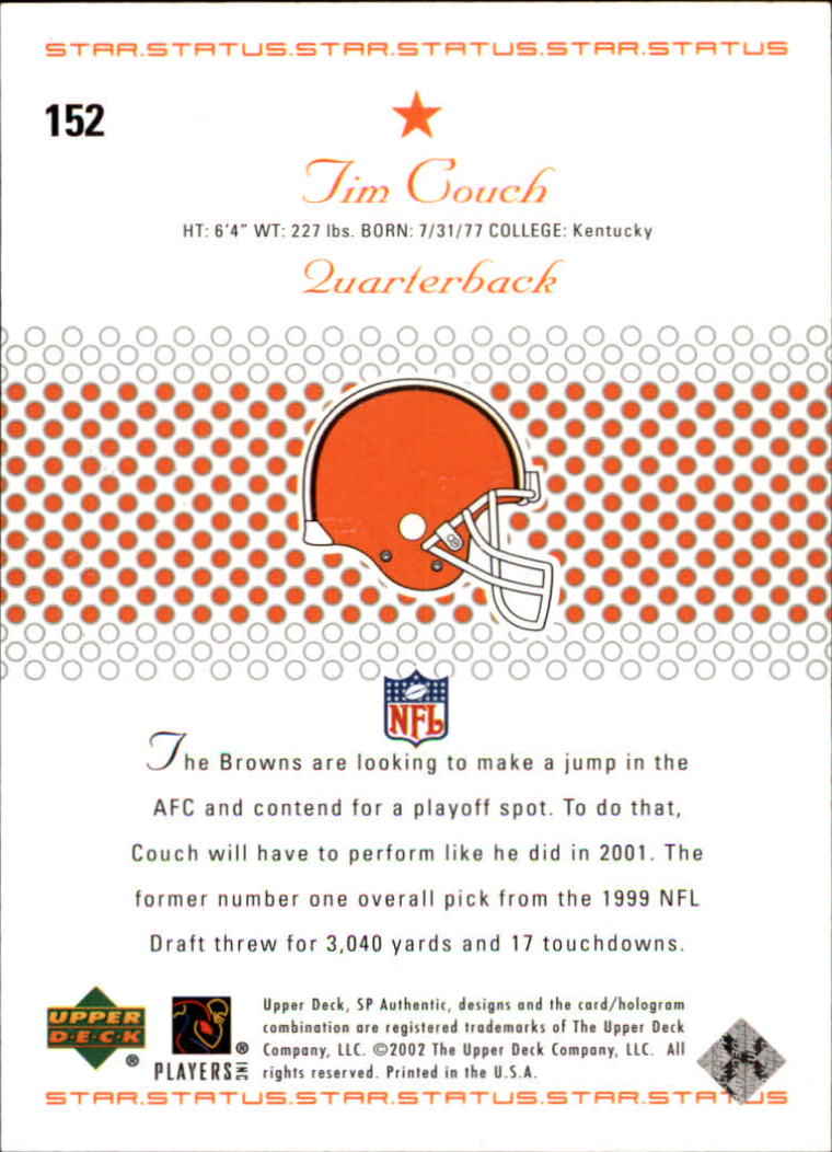 2002 SP Authentic #152 Tim Couch SS back image