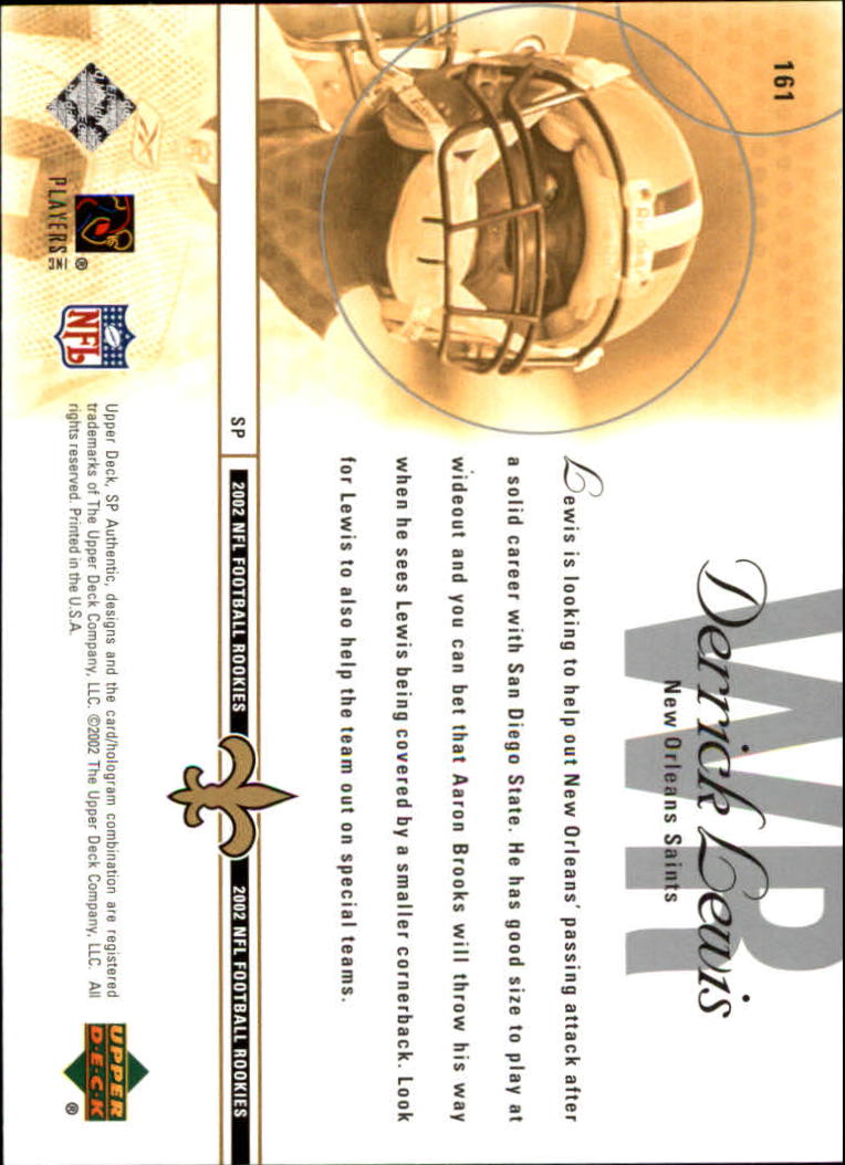 2002 SP Authentic #161 Derrick Lewis RC back image