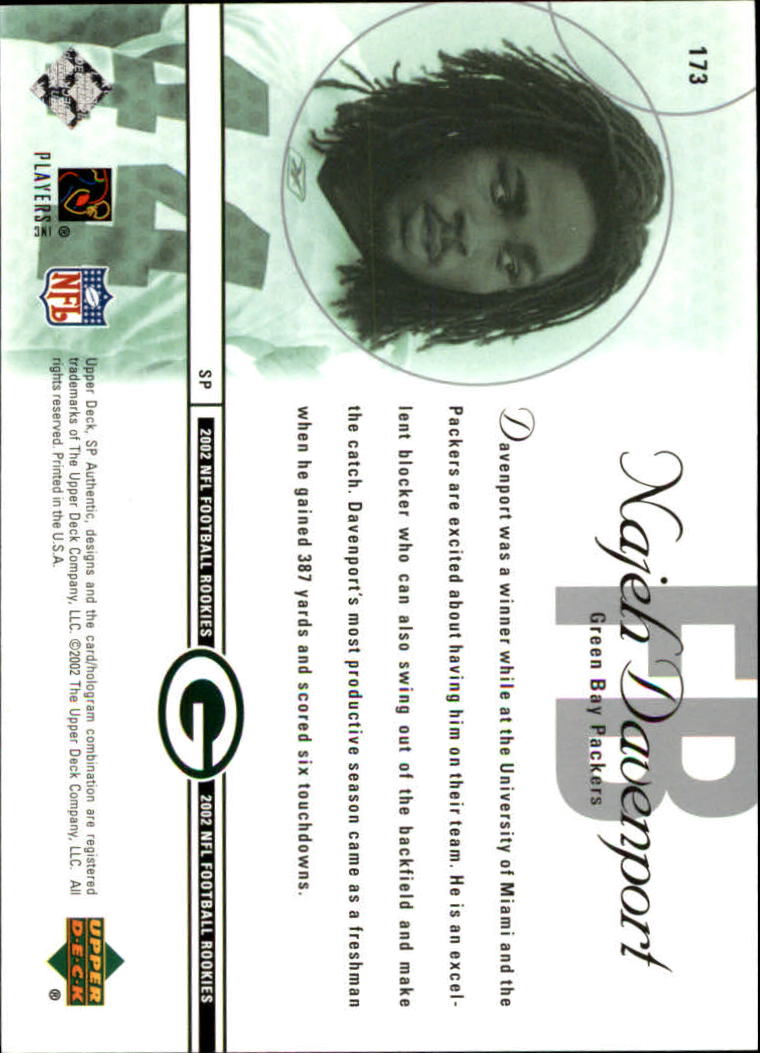 2002 SP Authentic #173 Najeh Davenport RC back image