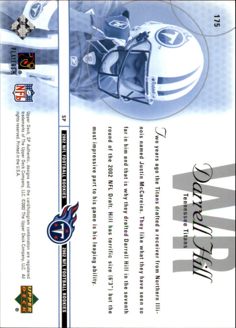 2002 SP Authentic #175 Darrell Hill RC back image