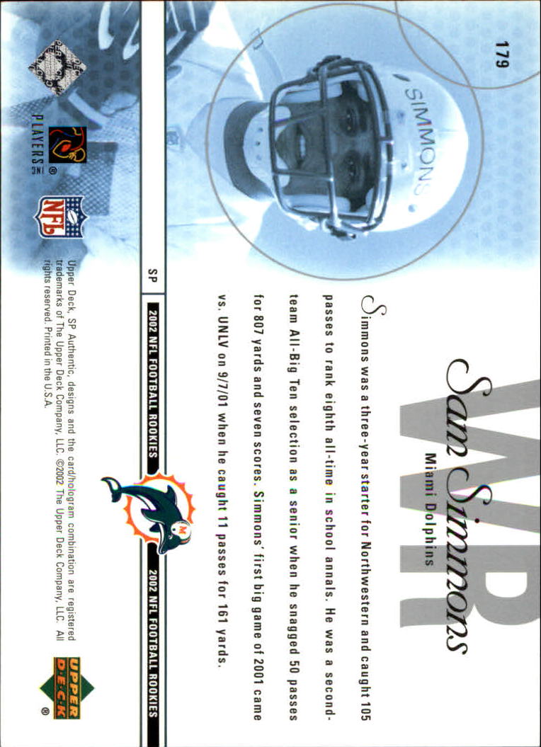 2002 SP Authentic #179 Sam Simmons RC back image