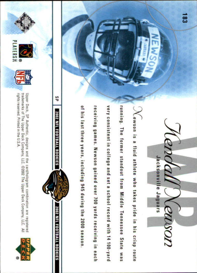 2002 SP Authentic #183 Kendall Newson RC back image