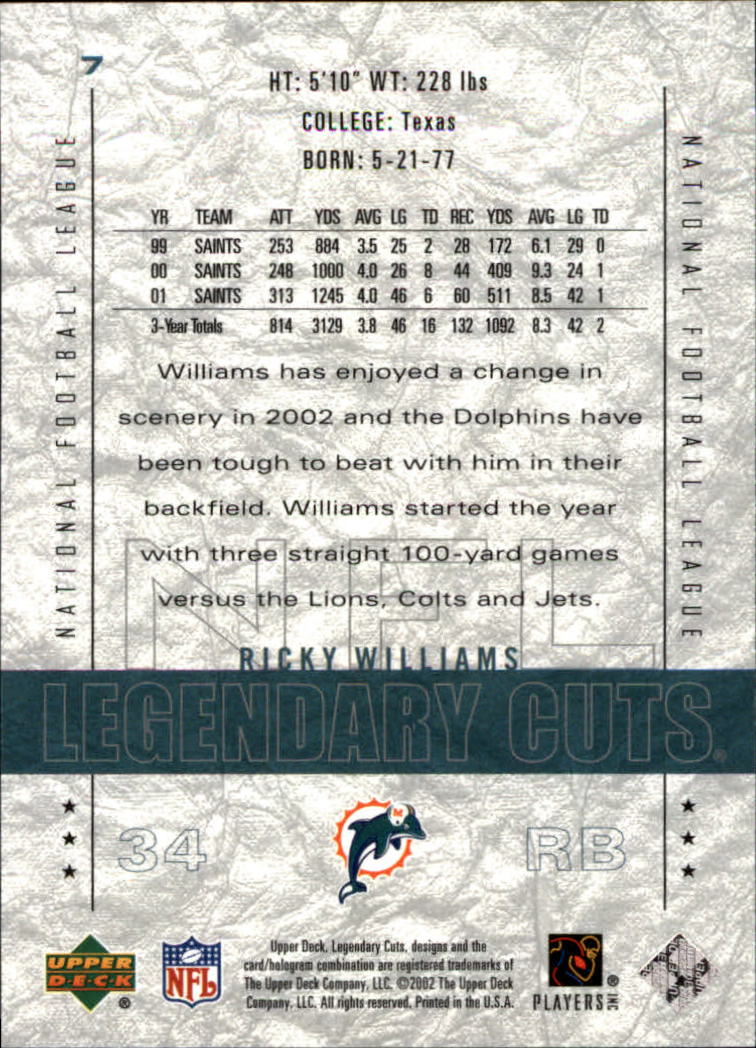 2002 SP Legendary Cuts #7 Ricky Williams back image