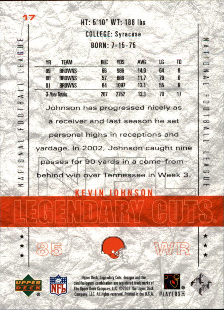 2002 SP Legendary Cuts #17 Kevin Johnson back image