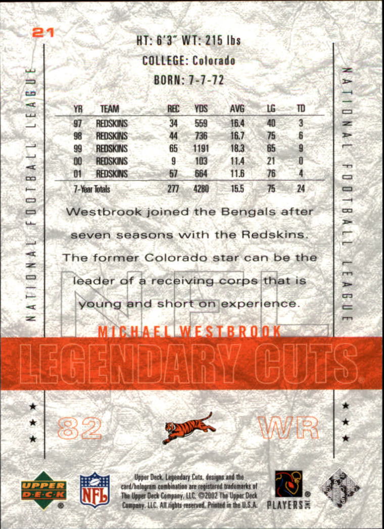 2002 SP Legendary Cuts #21 Michael Westbrook back image
