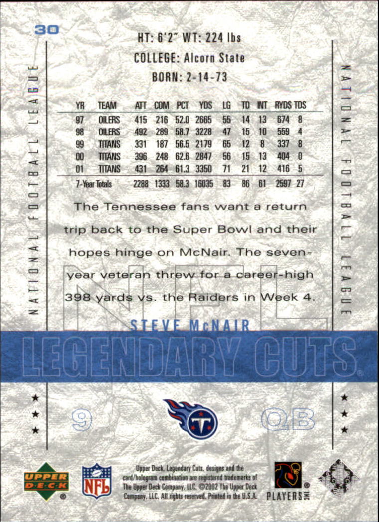 2002 SP Legendary Cuts #30 Steve McNair back image