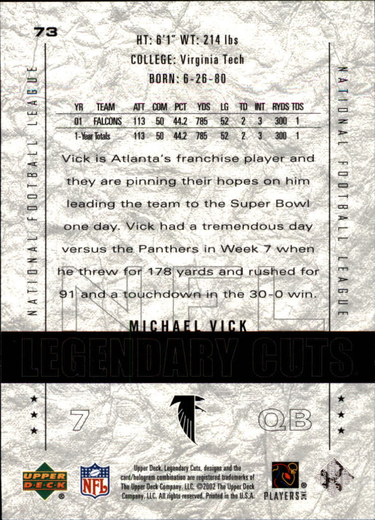 2002 SP Legendary Cuts #73 Michael Vick back image