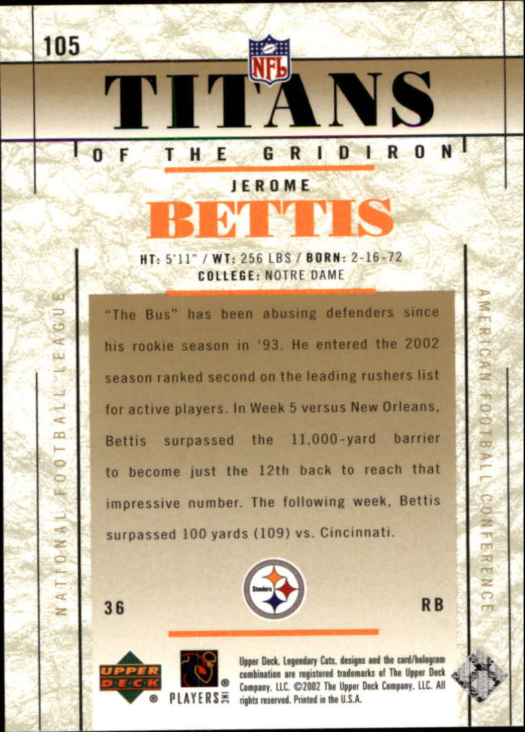 2002 SP Legendary Cuts #105 Jerome Bettis TG back image
