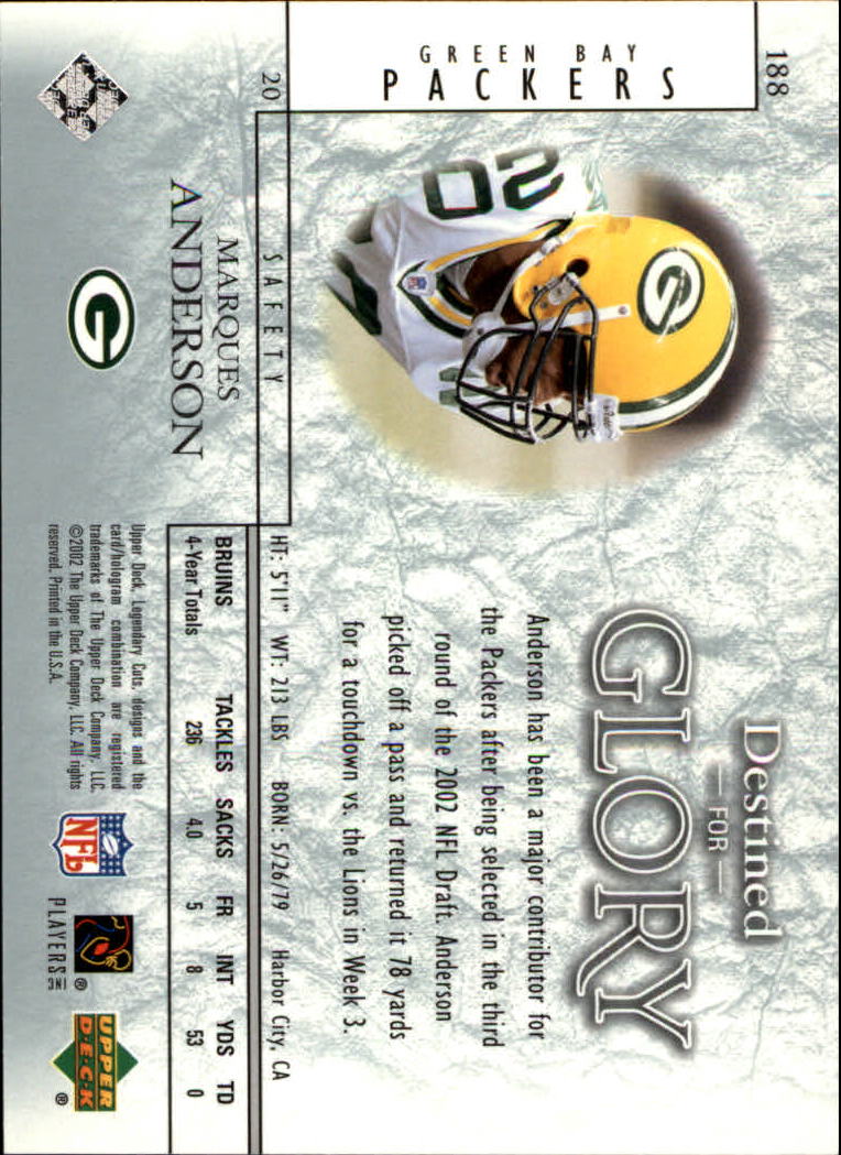 2002 SP Legendary Cuts #188 Marques Anderson RC back image