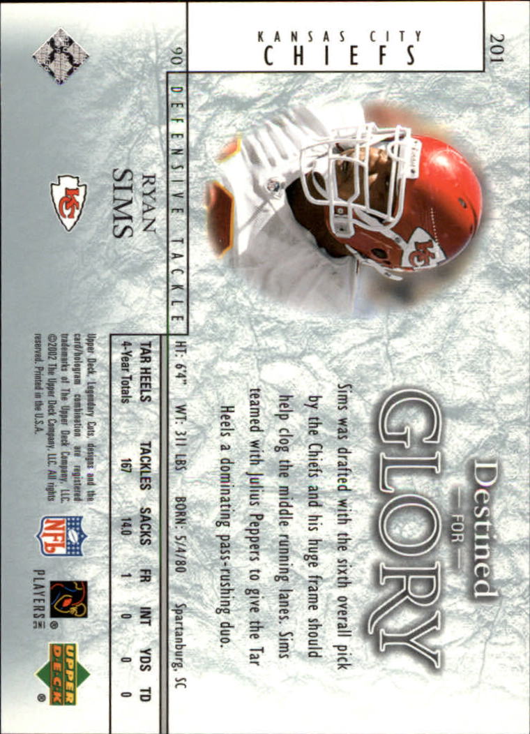 2002 SP Legendary Cuts #201 Ryan Sims RC back image