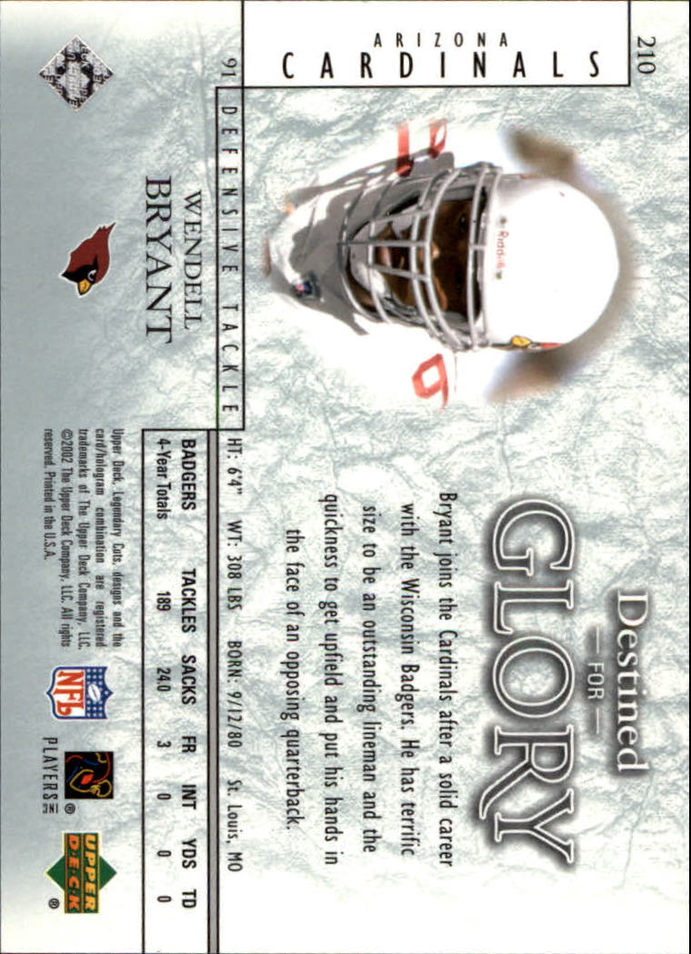 2002 SP Legendary Cuts #210 Wendell Bryant RC back image