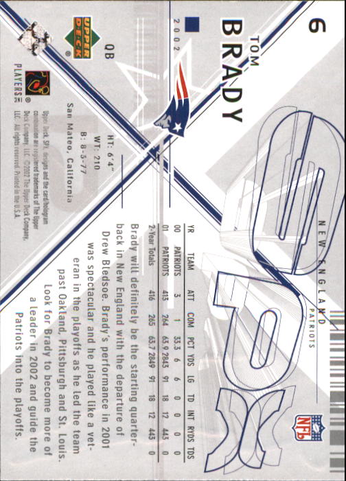 Tom Brady 2002 UPPER DECK SPX #6 NEW ENGLAND PATRIOTS!