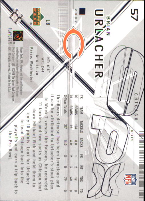 2002 SPx #57 Brian Urlacher back image