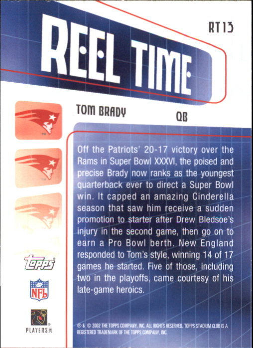 2002 Stadium Club Reel Time #RT13 Tom Brady back image