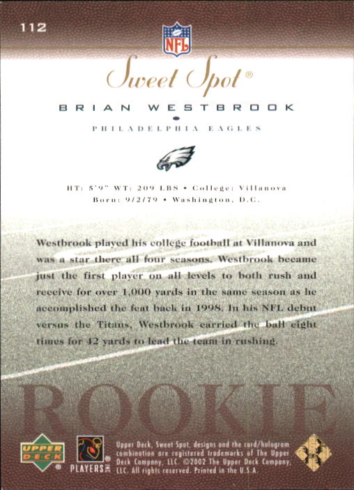 2002 Sweet Spot #112 Brian Westbrook RC back image