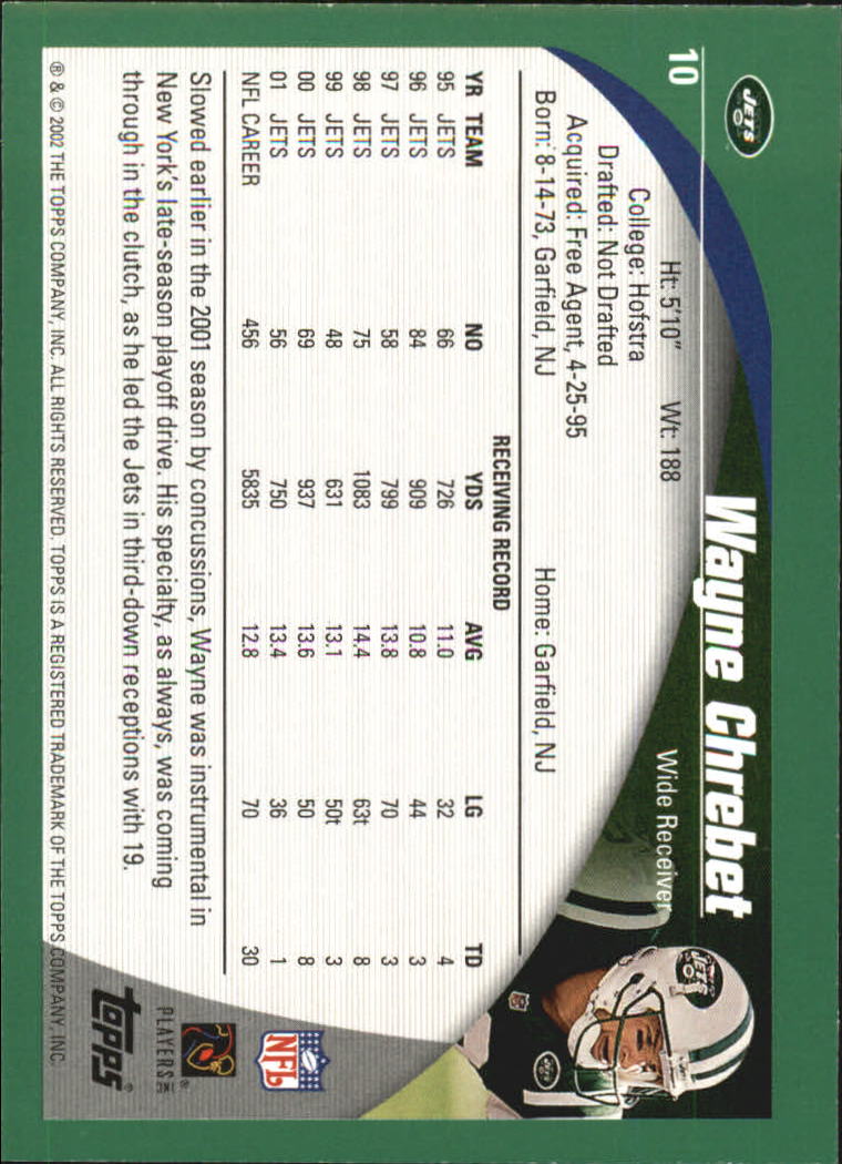 2002 Topps #10 Wayne Chrebet back image